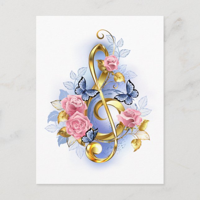 Treble clef with Pink Roses Advice Card (Front)