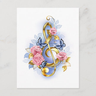 Treble clef with Pink Roses Advice Card