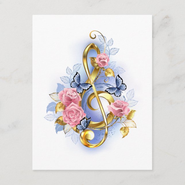 Treble clef with Pink Roses Advice Card (Front)