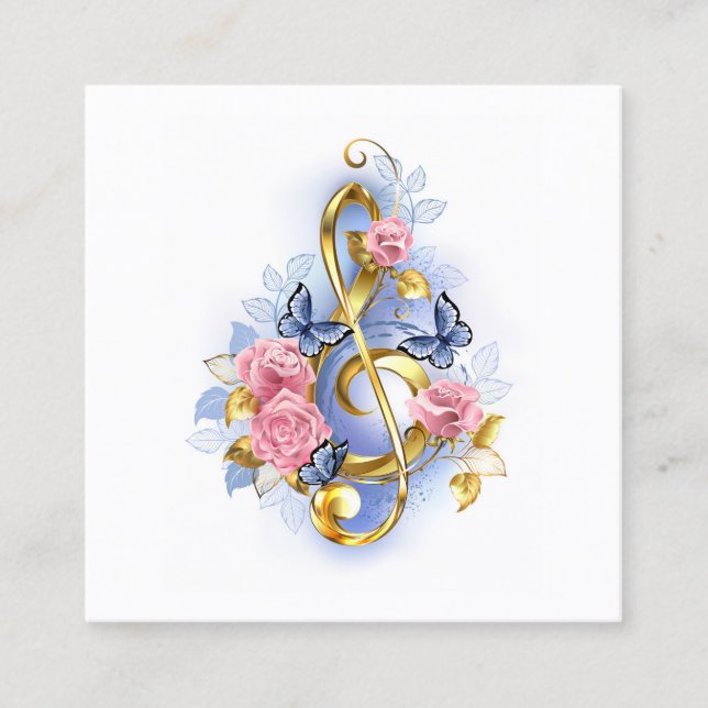 Treble clef with Pink Roses Appointment Card (Front)