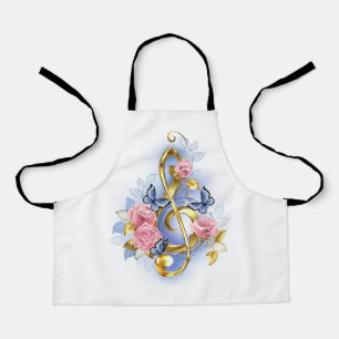 Treble clef with Pink Roses Apron