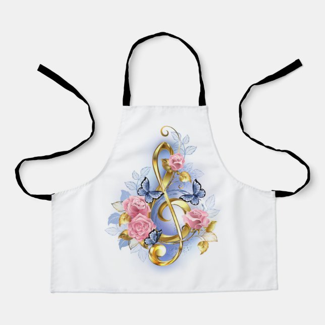 Treble clef with Pink Roses Apron (Front)