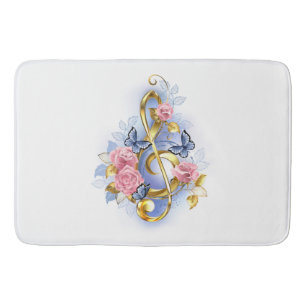 Treble clef with Pink Roses Bath Mat