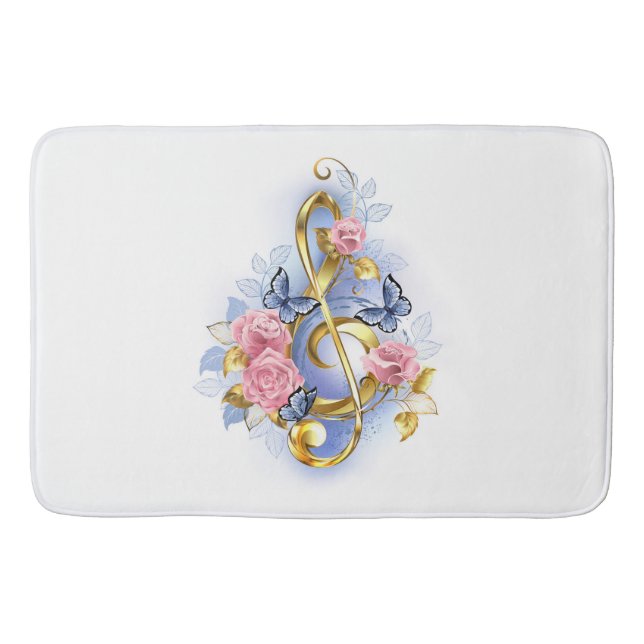 Treble clef with Pink Roses Bath Mat (Front)