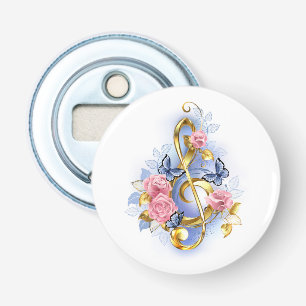 Treble clef with Pink Roses Bottle Opener