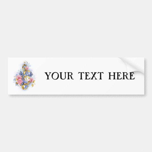 Treble clef with Pink Roses Bumper Sticker (Front)