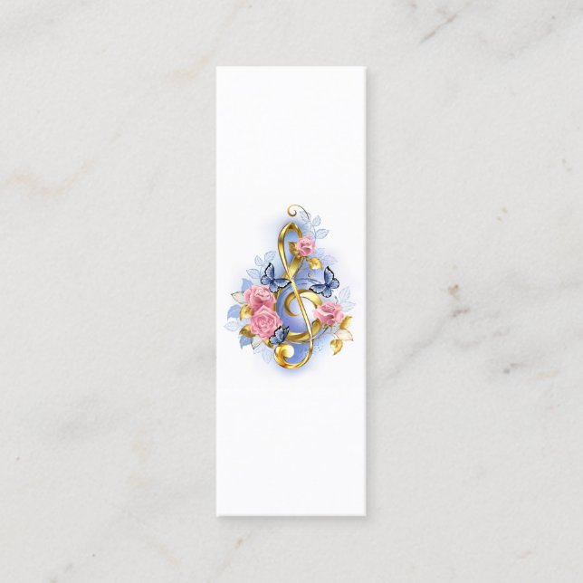 Treble clef with Pink Roses Calling Card (Front)