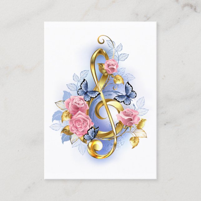 Treble clef with Pink Roses Calling Card (Front)
