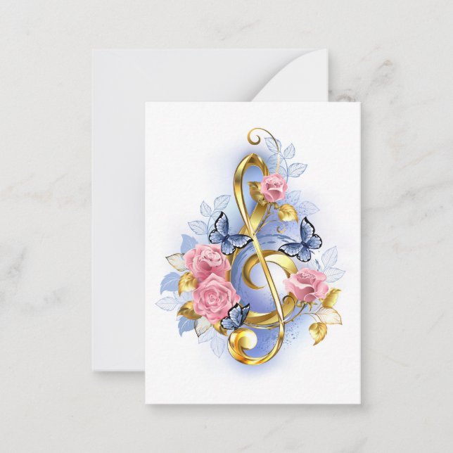 Treble clef with Pink Roses Card (Front)
