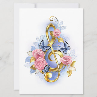 Treble clef with Pink Roses Card