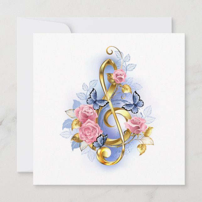 Treble clef with Pink Roses Card (Front)