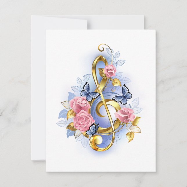 Treble clef with Pink Roses Card (Front)