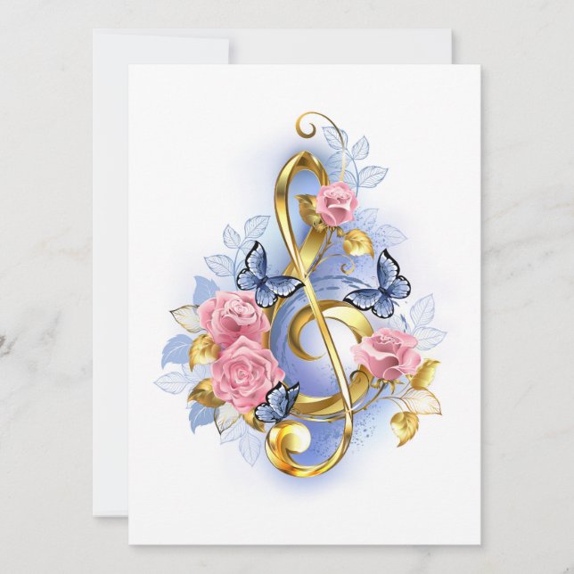 Treble clef with Pink Roses Card (Front)