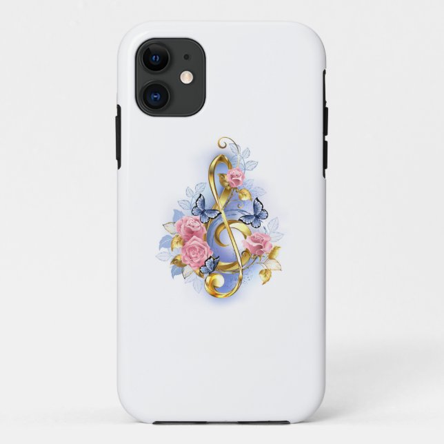 Treble clef with Pink Roses Case-Mate iPhone Case (Back)