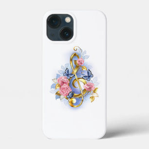 Treble clef with Pink Roses iPhone 13 Mini Case