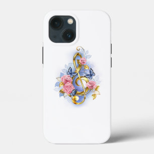 Treble clef with Pink Roses iPhone 13 Mini Case
