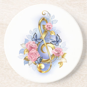 Treble clef with Pink Roses Coaster