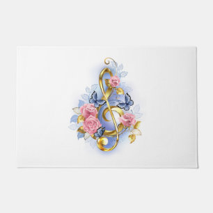 Treble clef with Pink Roses Doormat