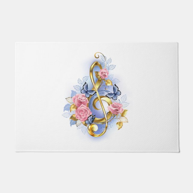 Treble clef with Pink Roses Doormat (Front)