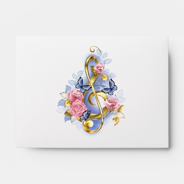 Treble clef with Pink Roses Envelope (Front)