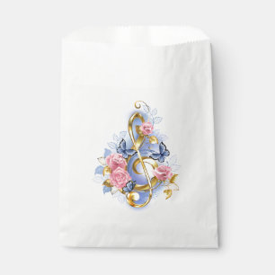 Treble clef with Pink Roses Favour Bag
