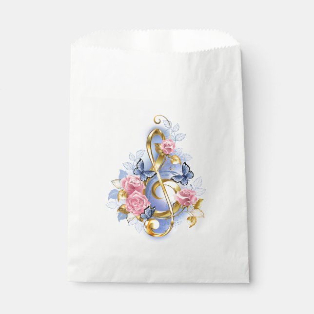 Treble clef with Pink Roses Favour Bag (Front)