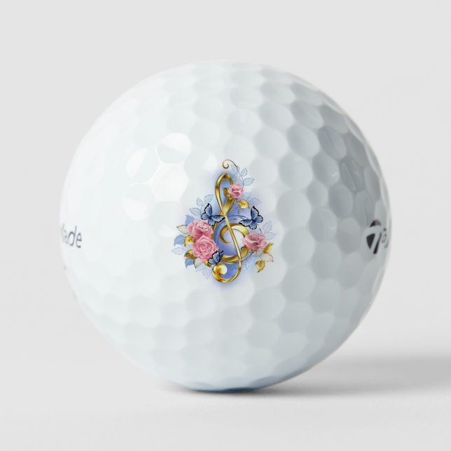 Treble clef with Pink Roses Golf Balls (Front)