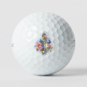 Treble clef with Pink Roses Golf Balls