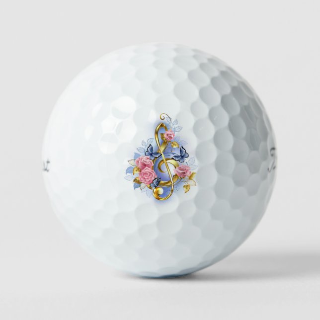 Treble clef with Pink Roses Golf Balls (Front)