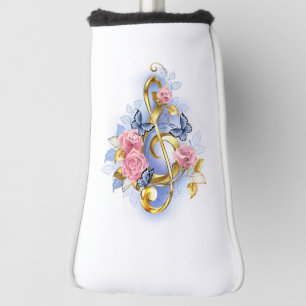 Treble clef with Pink Roses Golf Head Cover