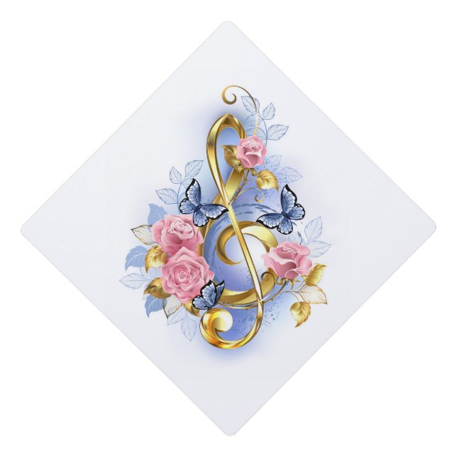 Treble clef with Pink Roses Graduation Cap Topper (Front)