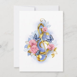 Treble clef with Pink Roses Holiday Card
