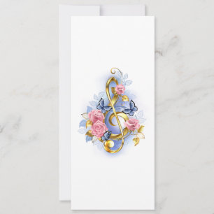 Treble clef with Pink Roses Holiday Card
