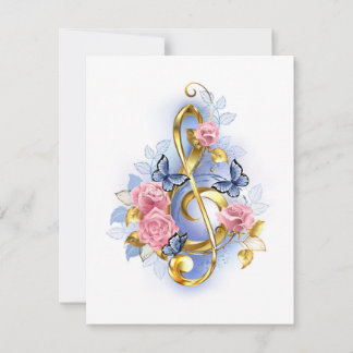 Treble clef with Pink Roses Invitation