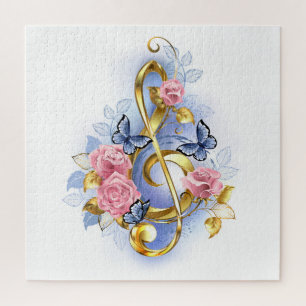 Treble clef with Pink Roses Jigsaw Puzzle