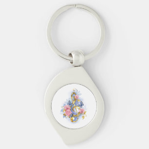 Treble clef with Pink Roses Keychain