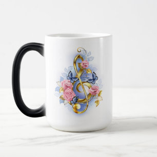 Treble clef with Pink Roses Magic Mug