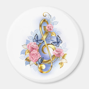 Treble clef with Pink Roses Magnet