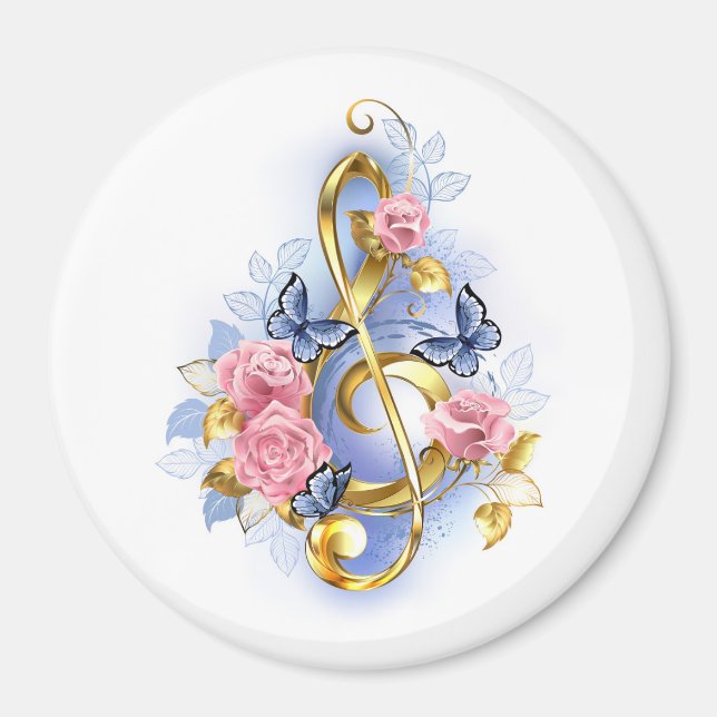 Treble clef with Pink Roses Magnet (Front)