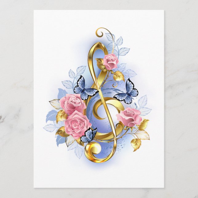 Treble clef with Pink Roses Menu (Front)