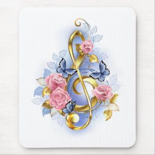 Treble clef with Pink Roses Mouse Pad
