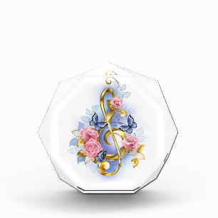 Treble clef with Pink Roses Photo Block