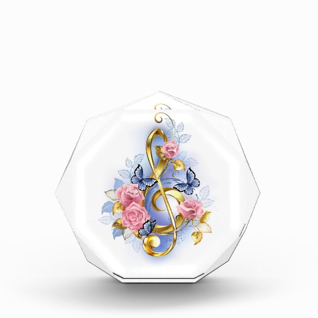 Treble clef with Pink Roses Photo Block (Front)