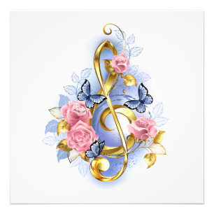 Treble clef with Pink Roses Photo Print