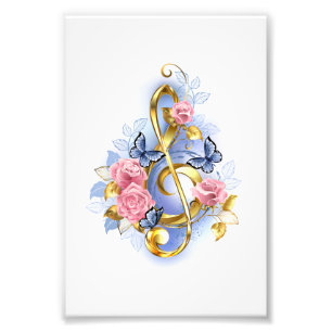 Treble clef with Pink Roses Photo Print