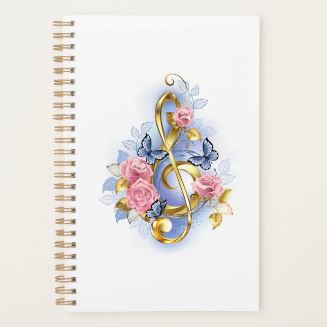 Treble clef with Pink Roses Planner (Front)