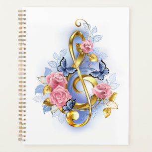 Treble clef with Pink Roses Planner