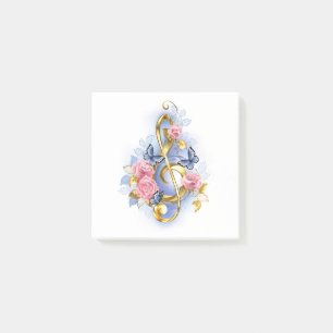 Treble clef with Pink Roses Post-it Notes