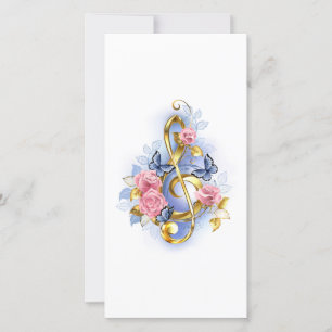 Treble clef with Pink Roses Save The Date