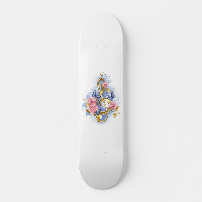 Treble clef with Pink Roses Skateboard (Front)